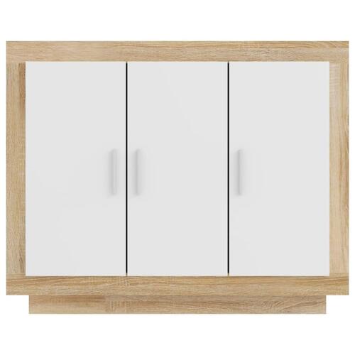 Skænk 92x35x75 cm konstrueret træ hvid og sonoma-eg