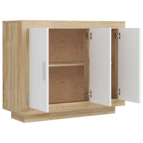 Skænk 92x35x75 cm konstrueret træ hvid og sonoma-eg