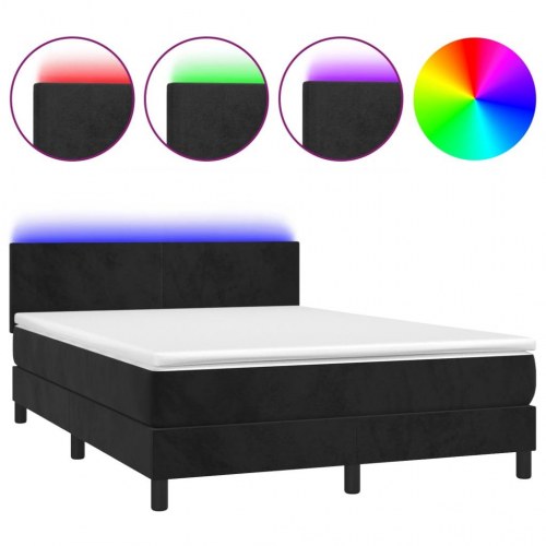 Kontinentalseng med madras og LED-lys 140×190 cm - fløjl, sort