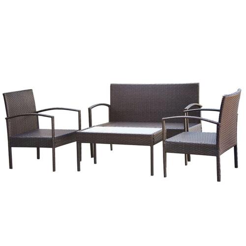Haveloungesæt 4 dele med hynder polyrattan brun