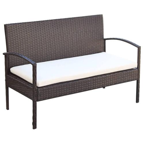 Haveloungesæt 4 dele med hynder polyrattan brun