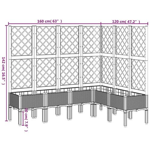 Plantekasse med espalier 160x120x142 cm PP brun