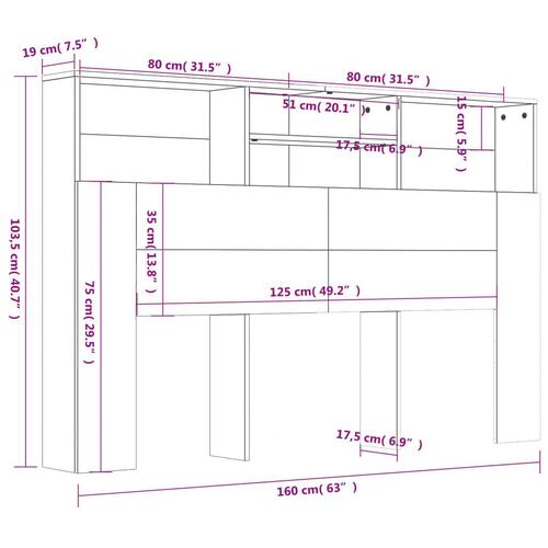 Sengegavl med opbevaring 160x19x103,5 cm hvid