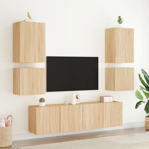 Væghængt tv-bord 2 stk. 40,5x30x40 cm konstrueret træ sonoma-eg
