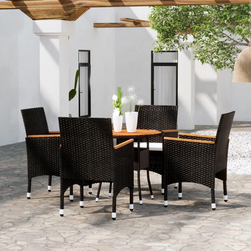 Bistrosæt til haven 5 dele polyrattan og massivt træ sort