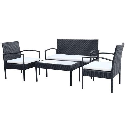 Haveloungesæt 4 dele med hynder polyrattan sort