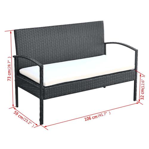 Haveloungesæt 4 dele med hynder polyrattan sort