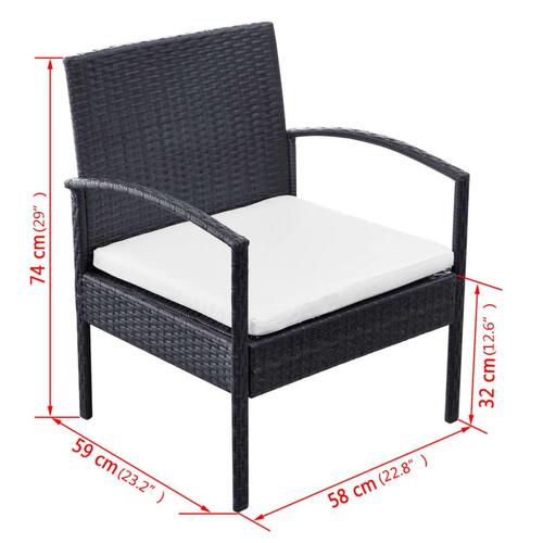 Haveloungesæt 4 dele med hynder polyrattan sort