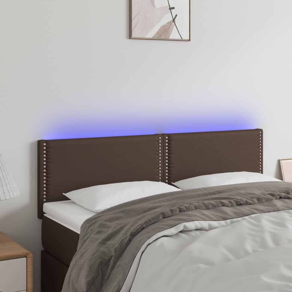 Sengegavl med LED-lys 144x5x78/88 cm kunstlæder brun