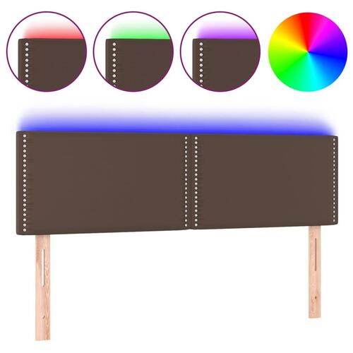 Sengegavl med LED-lys 144x5x78/88 cm kunstlæder brun