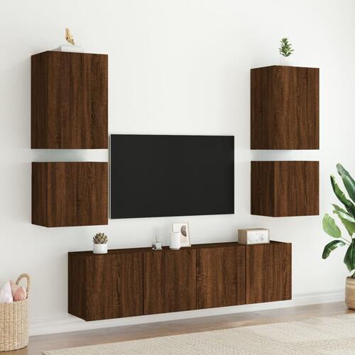 Væghængt tv-bord 40,5x30x40 cm konstrueret træ brunt egetræ