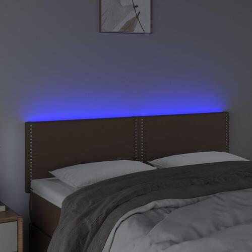 Sengegavl med LED-lys 144x5x78/88 cm kunstlæder brun