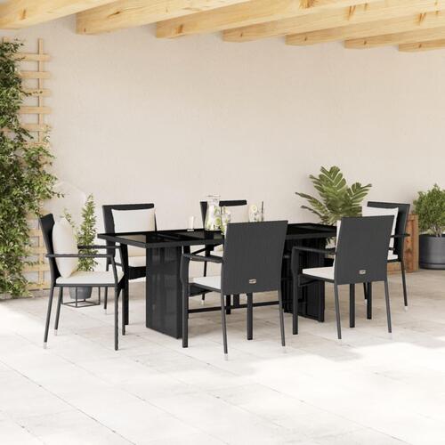 Spisebordssæt til haven 7 dele med hynder polyrattan sort