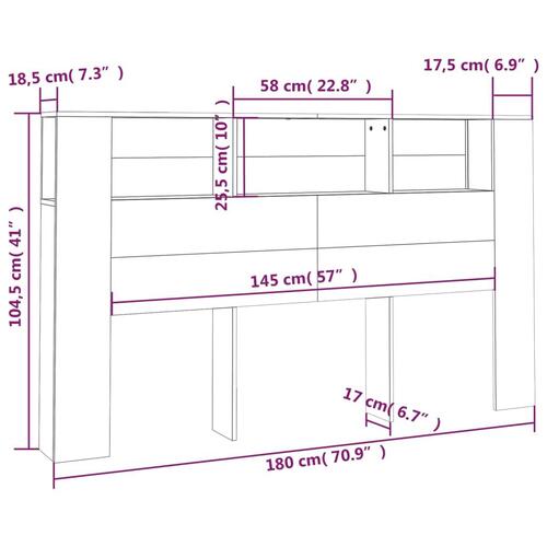 Sengegavl med opbevaring 180x18,5x104,5 cm betongrå