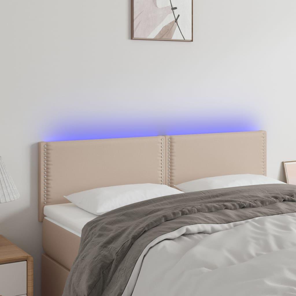 Sengegavl med LED-lys 144x5x78/88cm kunstlæder cappuccinofarvet