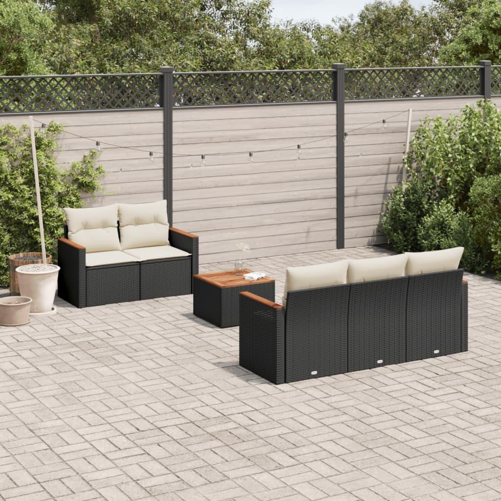 Sofasæt til haven 6 dele med hynder polyrattan sort