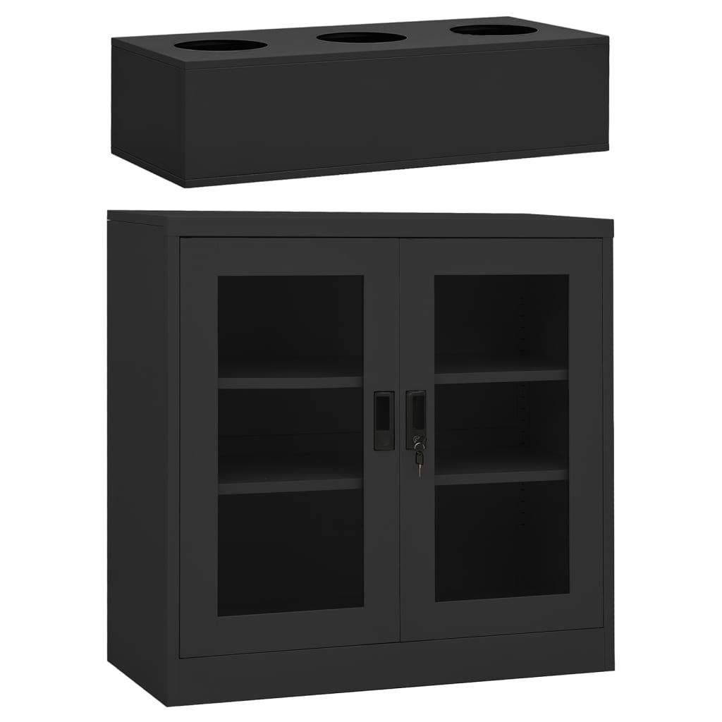 Kontorskab med plantekasse 90x40x113 cm stål antracitgrå