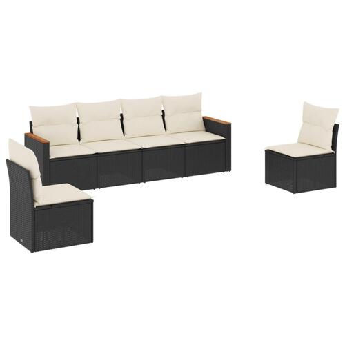 Sofasæt til haven 6 dele med hynder polyrattan sort
