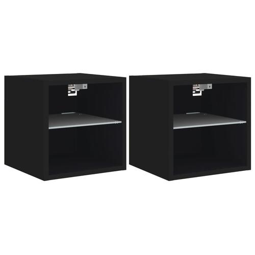 Væghængte tv-borde 2 stk. med LED-lys 30x28,5x30 cm sort