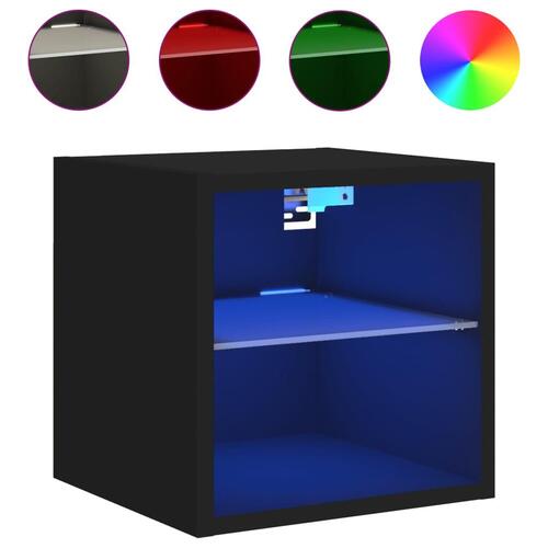 Væghængte tv-borde 2 stk. med LED-lys 30x28,5x30 cm sort