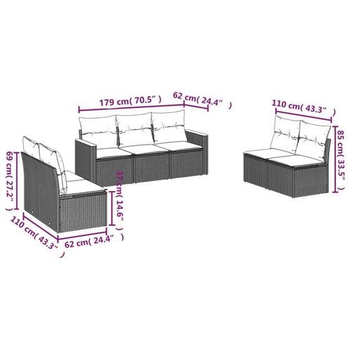 Sofasæt til haven 7 dele med hynder polyrattan sort