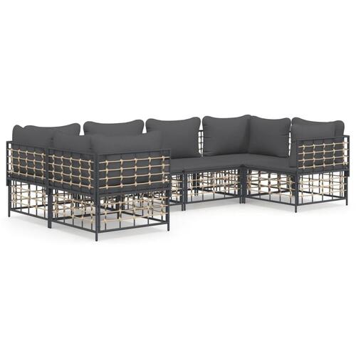 Loungesæt til haven 6 dele med hynder polyrattan antracitgrå