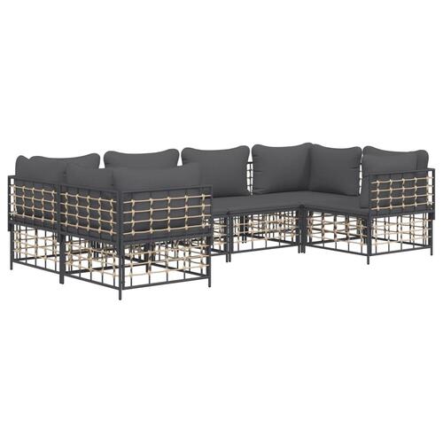Loungesæt til haven 6 dele med hynder polyrattan antracitgrå