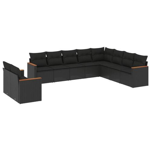 Sofasæt til haven 10 dele med hynder polyrattan sort