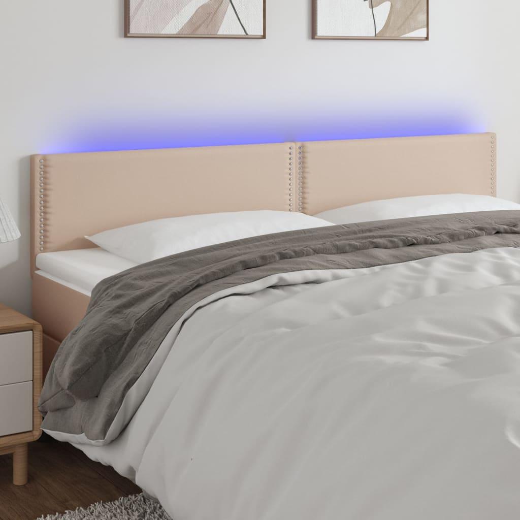 Sengegavl med LED-lys 160x5x78/88cm kunstlæder cappuccinofarvet
