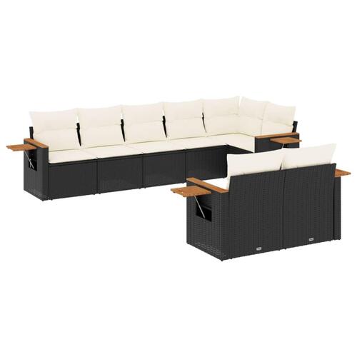 Sofasæt til haven 8 dele med hynder polyrattan sort