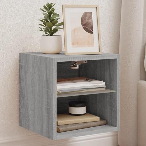 Væghængt tv-bord med LED-lys 30x28,5x30 cm grå sonoma-eg