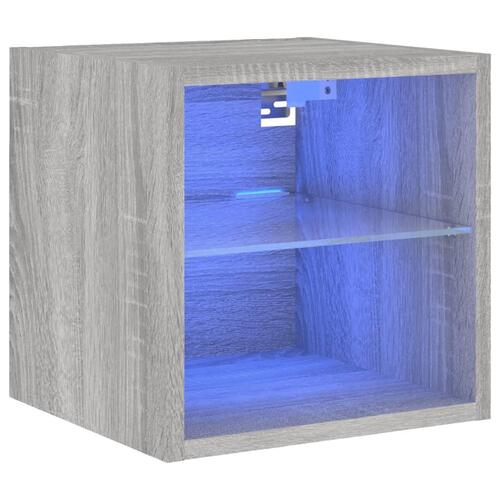 Væghængt tv-bord med LED-lys 30x28,5x30 cm grå sonoma-eg