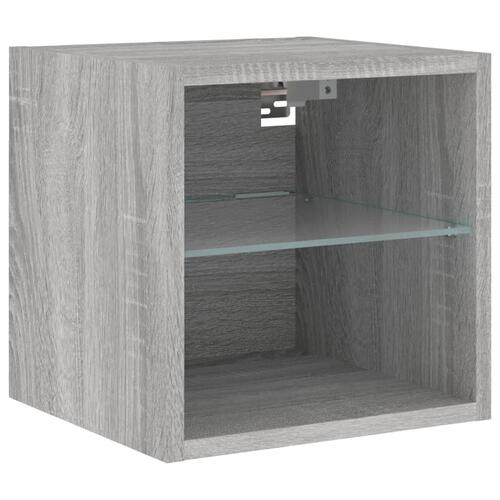 Væghængt tv-bord med LED-lys 30x28,5x30 cm grå sonoma-eg