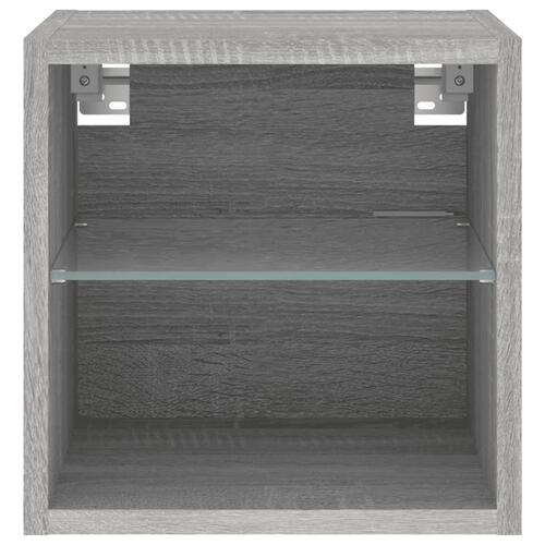Væghængt tv-bord med LED-lys 30x28,5x30 cm grå sonoma-eg