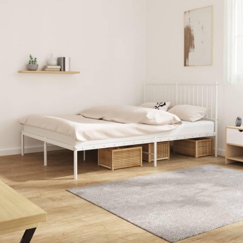 Sengeramme med sengegavl 140x200 cm - metal, hvid