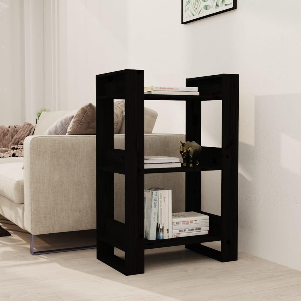 Bogreol/rumdeler 60x35x91 cm massivt fyrretræ sort
