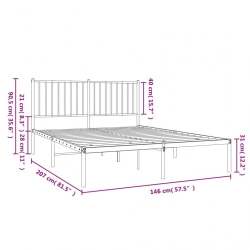 Sengeramme med sengegavl 140x200 cm - metal, hvid