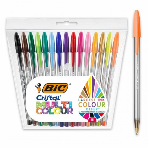 Bic Cristal kuglepenne - Multicolour sæt, 15 stk., 0,42 mm