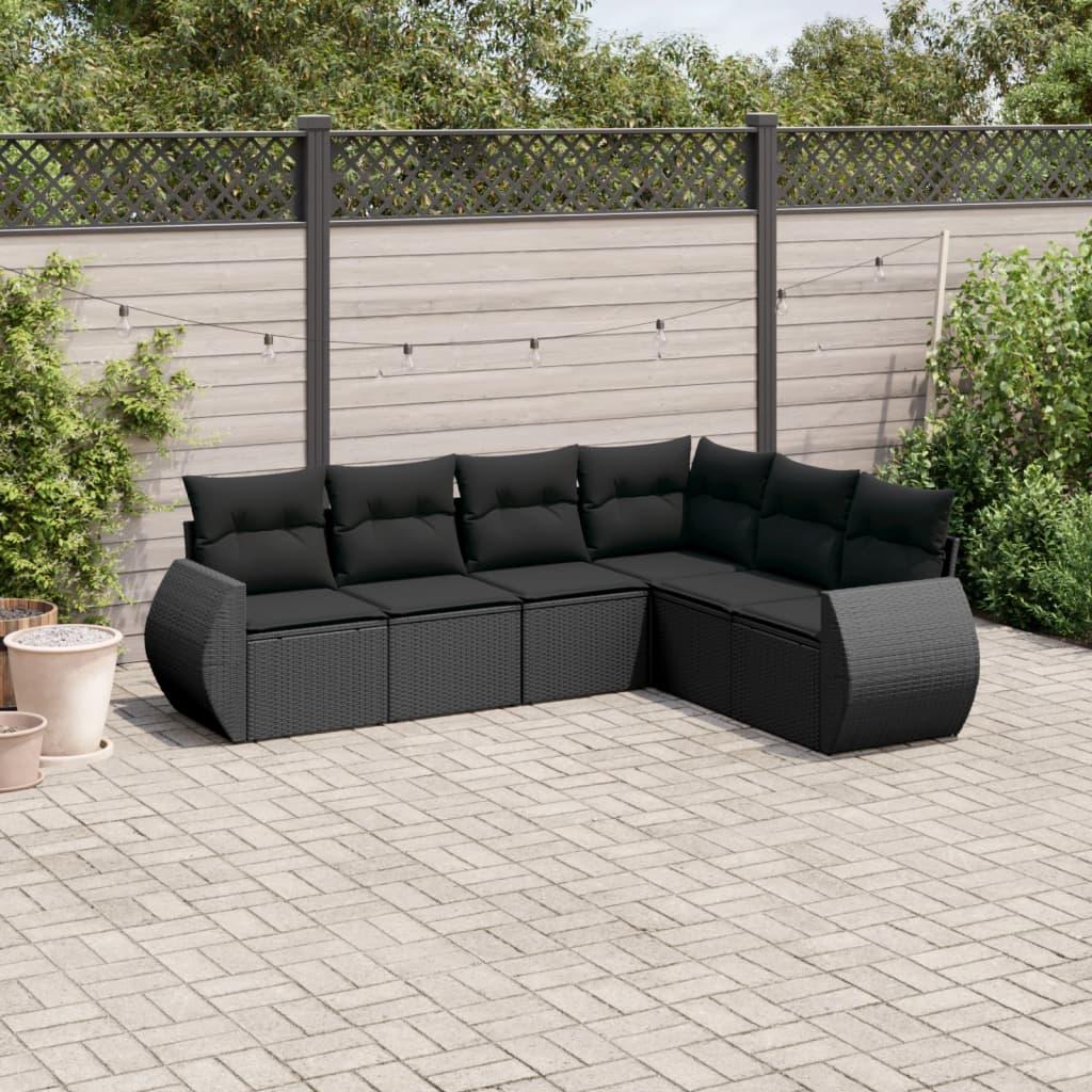 Sofasæt til haven 6 dele med hynder polyrattan sort