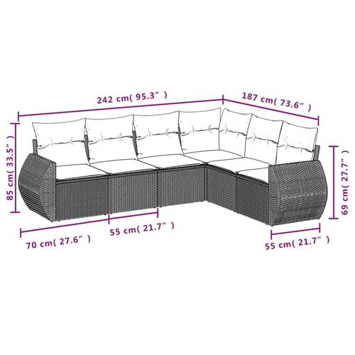 Sofasæt til haven 6 dele med hynder polyrattan sort