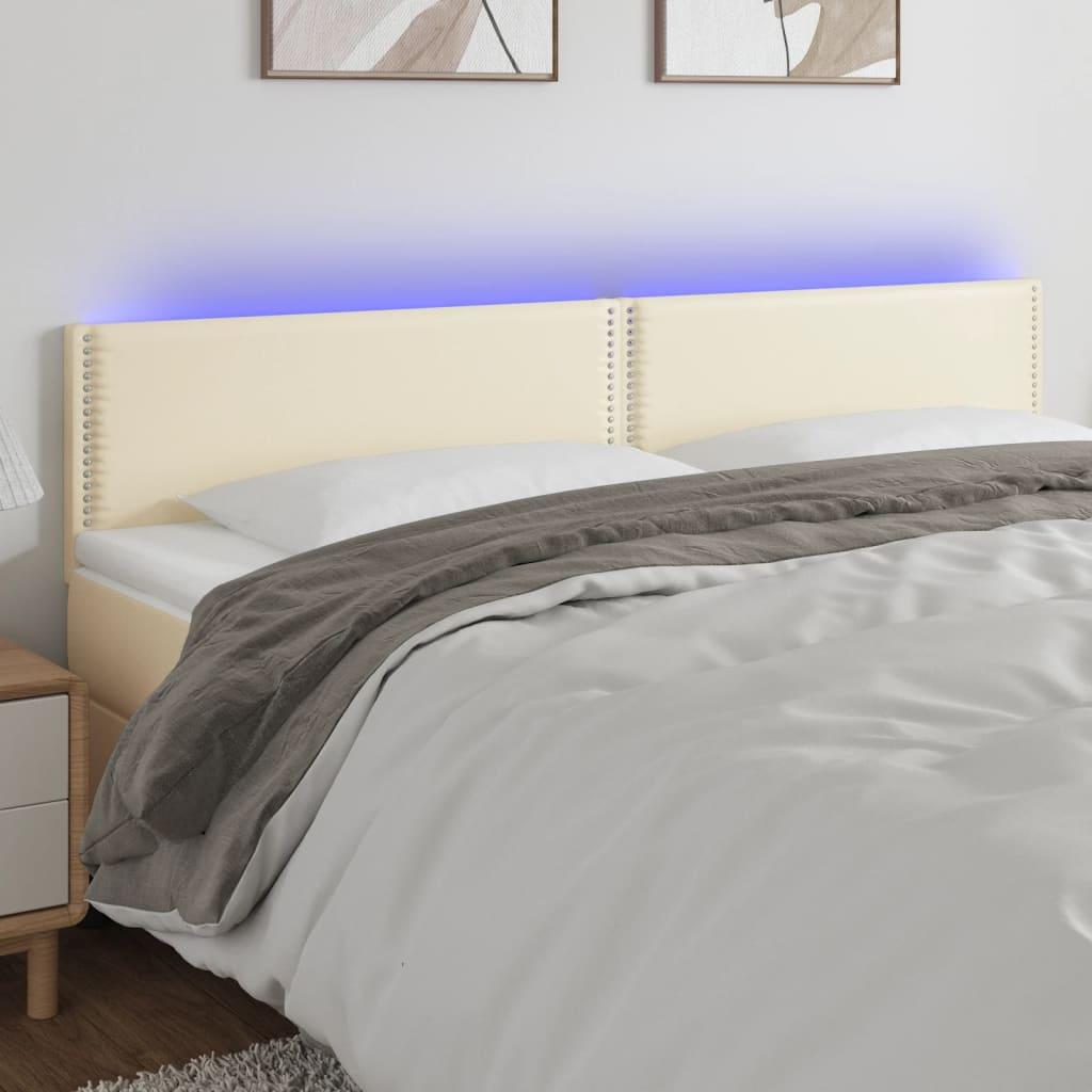 Sengegavl med LED-lys 180x5x78/88 cm kunstlæder cremefarvet