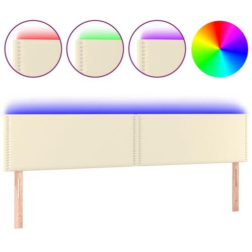 Sengegavl med LED-lys 180x5x78/88 cm kunstlæder cremefarvet