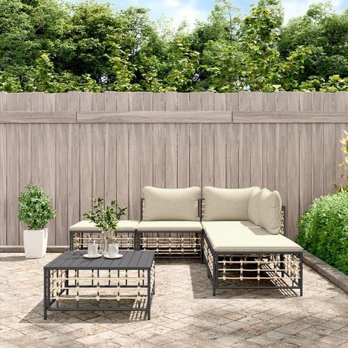 Loungesæt til haven 6 dele med hynder polyrattan antracitgrå