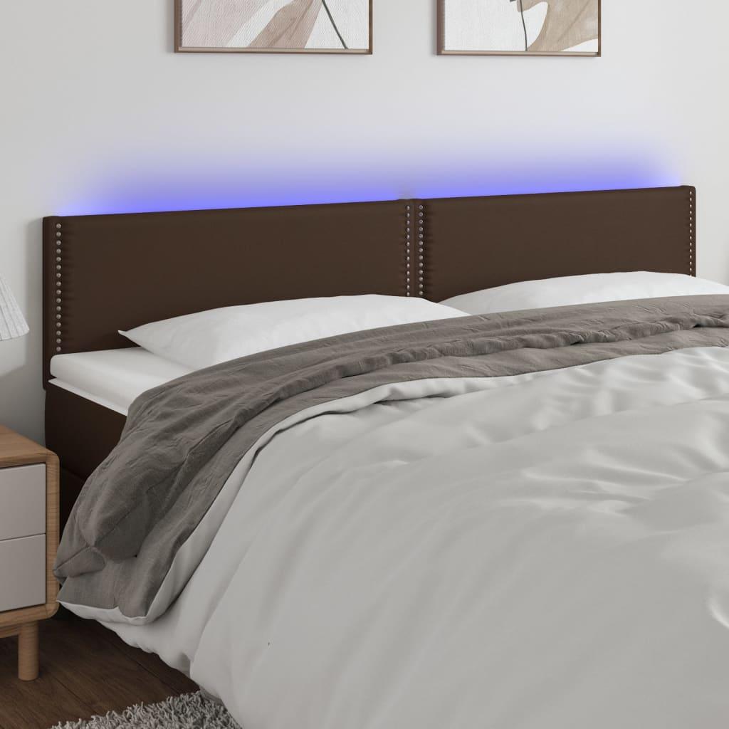 Sengegavl med LED-lys 180x5x78/88 cm kunstlæder brun