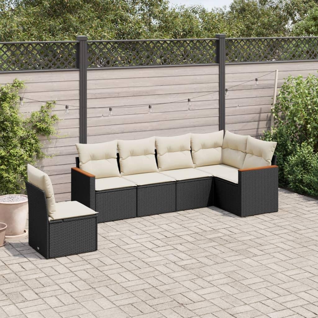 Havesofasæt i polyrattan med hynder - 6 dele, sort billede
