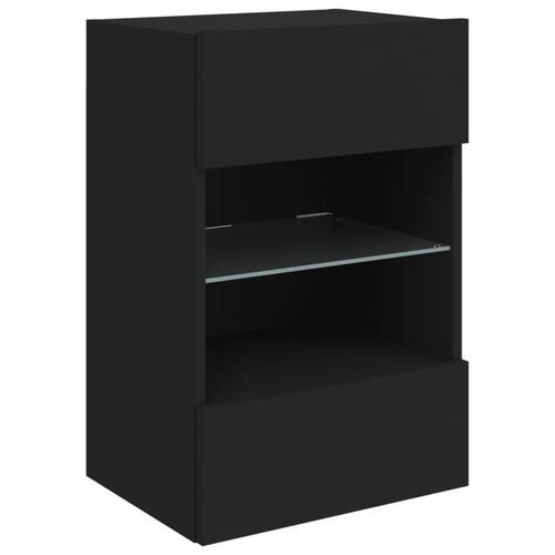 Væghængt tv-bord med LED-lys 40x30x60,5 cm sort