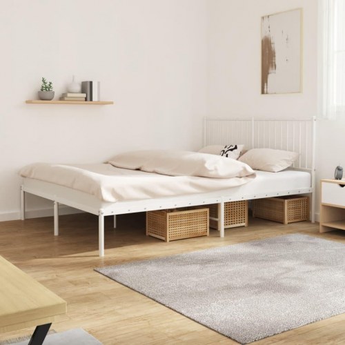 Sengeramme med sengegavl 160x200 cm - metal, hvid