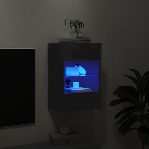 Væghængt tv-bord med LED-lys 40x30x60,5 cm sort