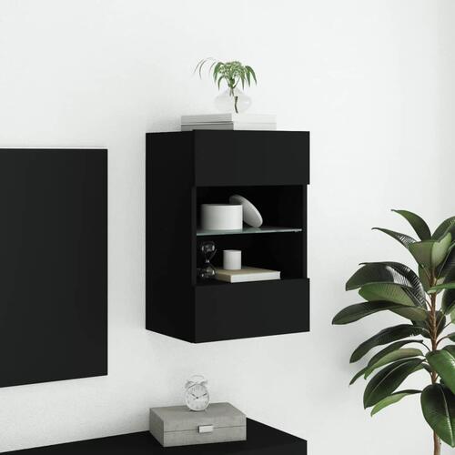 Væghængt tv-bord med LED-lys 40x30x60,5 cm sort