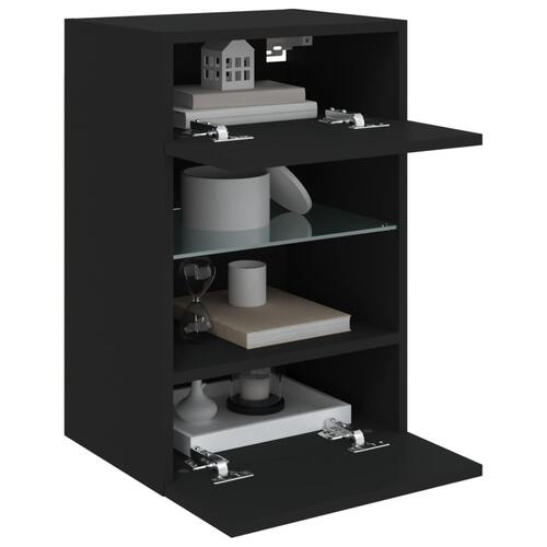 Væghængt tv-bord med LED-lys 40x30x60,5 cm sort